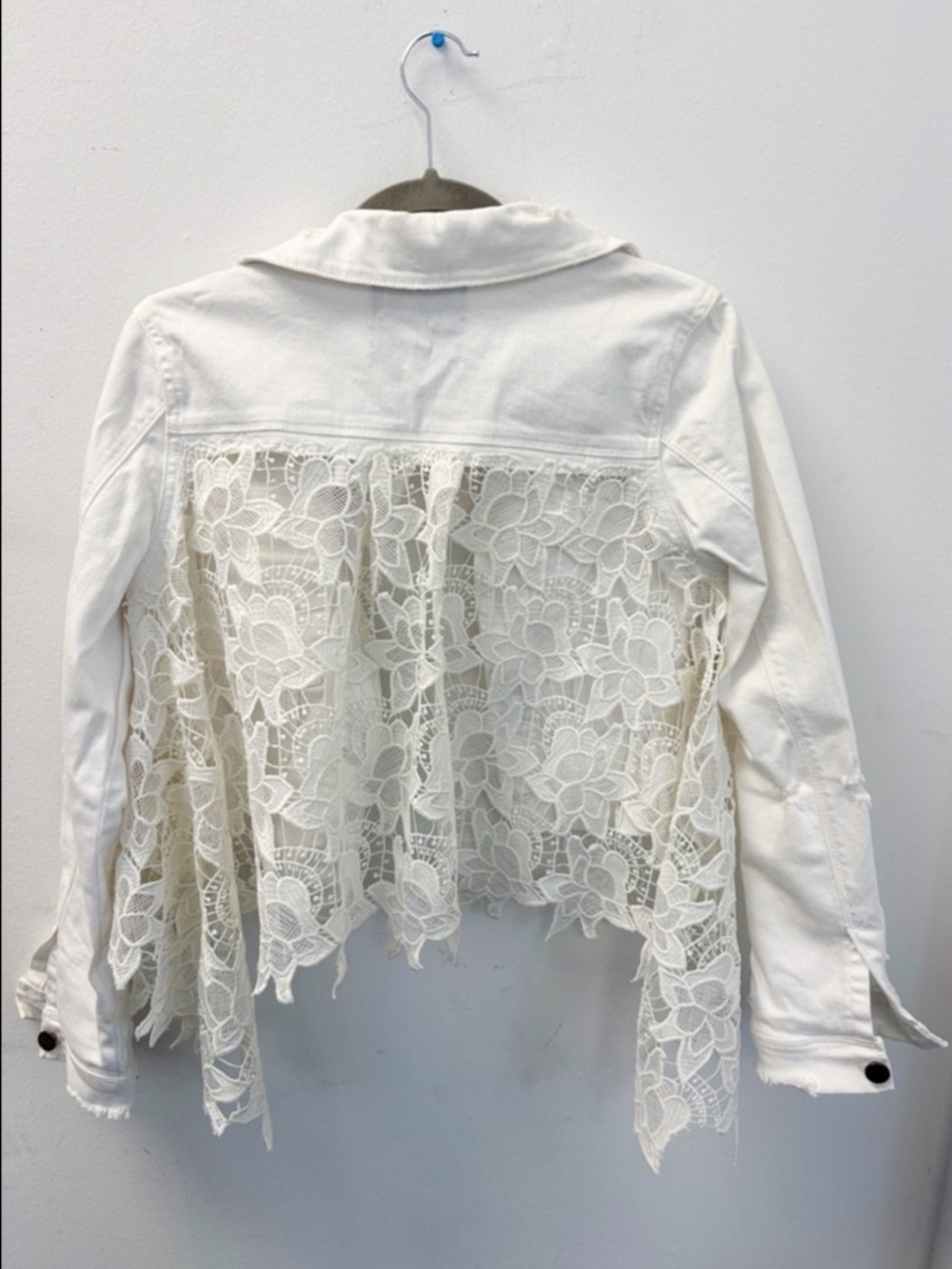 Romi Basha White Lace Floral Denim Jacket
